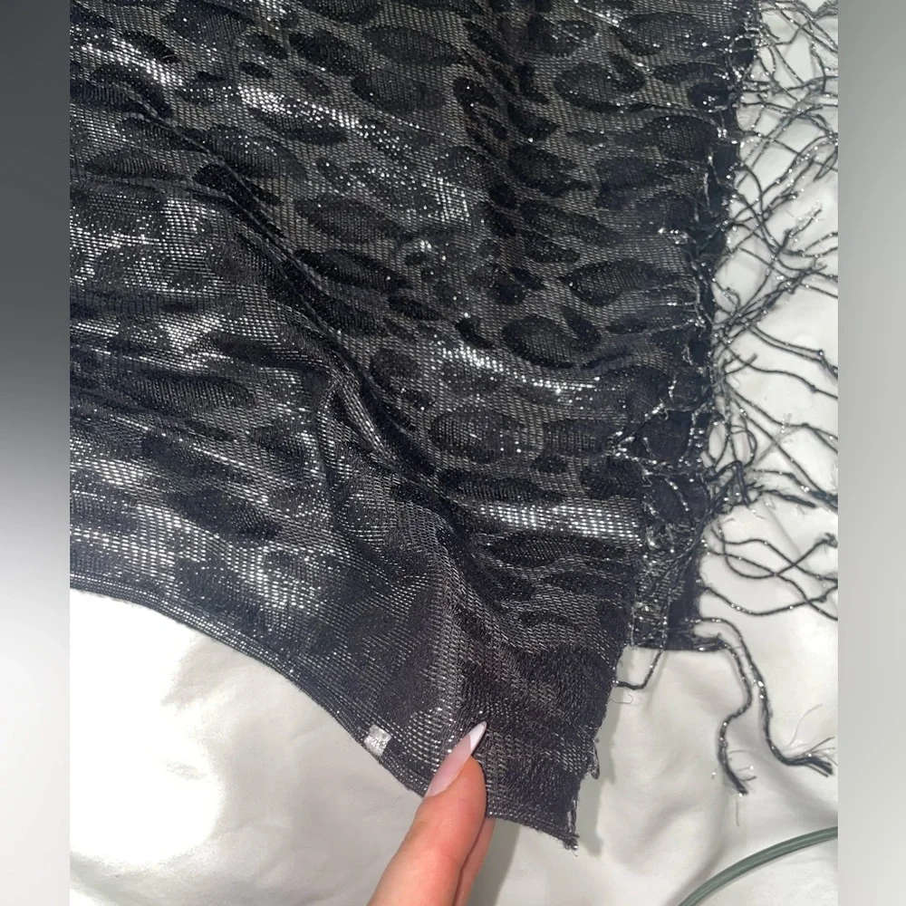 Black Silver Shimmer Leopard‎ Scarf